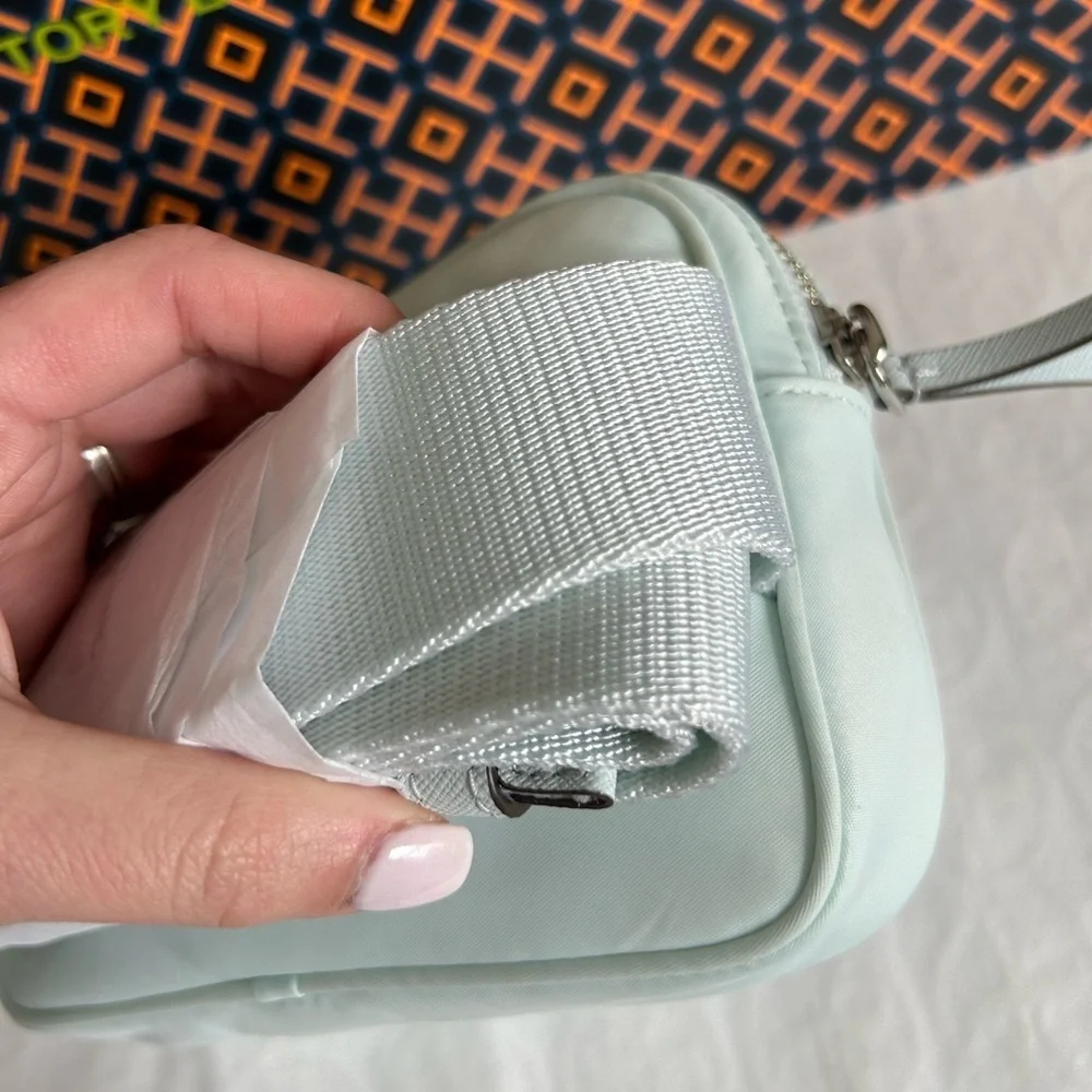 Tory Burch Virginia Nylon Belt Bag Crossbody Bag Ice Blue Silver Baby Blue Light